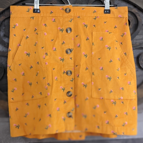 Corduroy Floral Mini Skirt Honeycore Garden Hipster Grunge Cottagecore - Picture 3 of 14